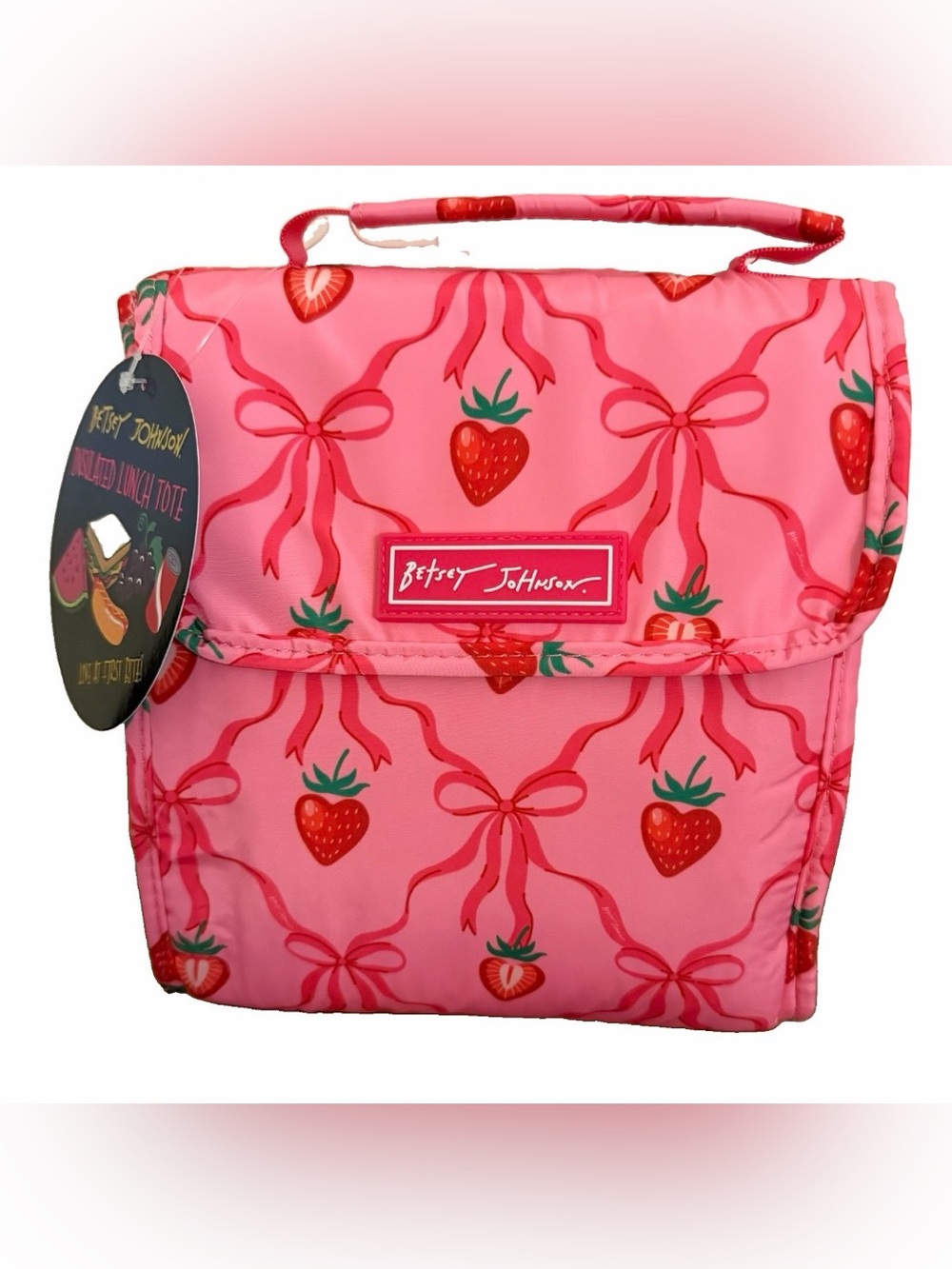 Betsey Johnson Pink Strawberry & Ribbon Insulated Lunch Tote NWT